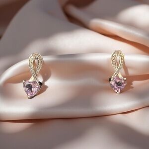 Amethyst Heart Diamond Accent Drop Earrings Sterling Silver February Sweetheart